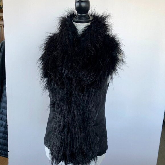 INC International Concepts Black Long Faux Fur Vest & Fabric Back to Layer  S - Picture 7 of 16